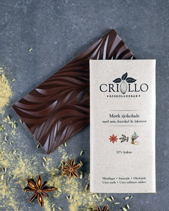Sjokoladeplate Anis, fennikel & lakrisrot 70%
